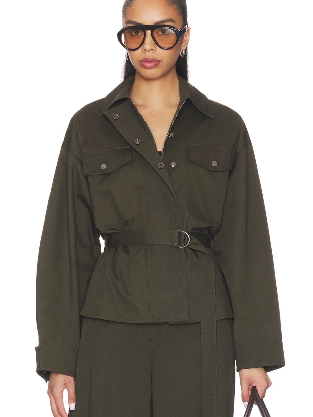 EAVES x Jasmine Tookes Lina Belted Jacket XXS Dark Moss Utility NWOT